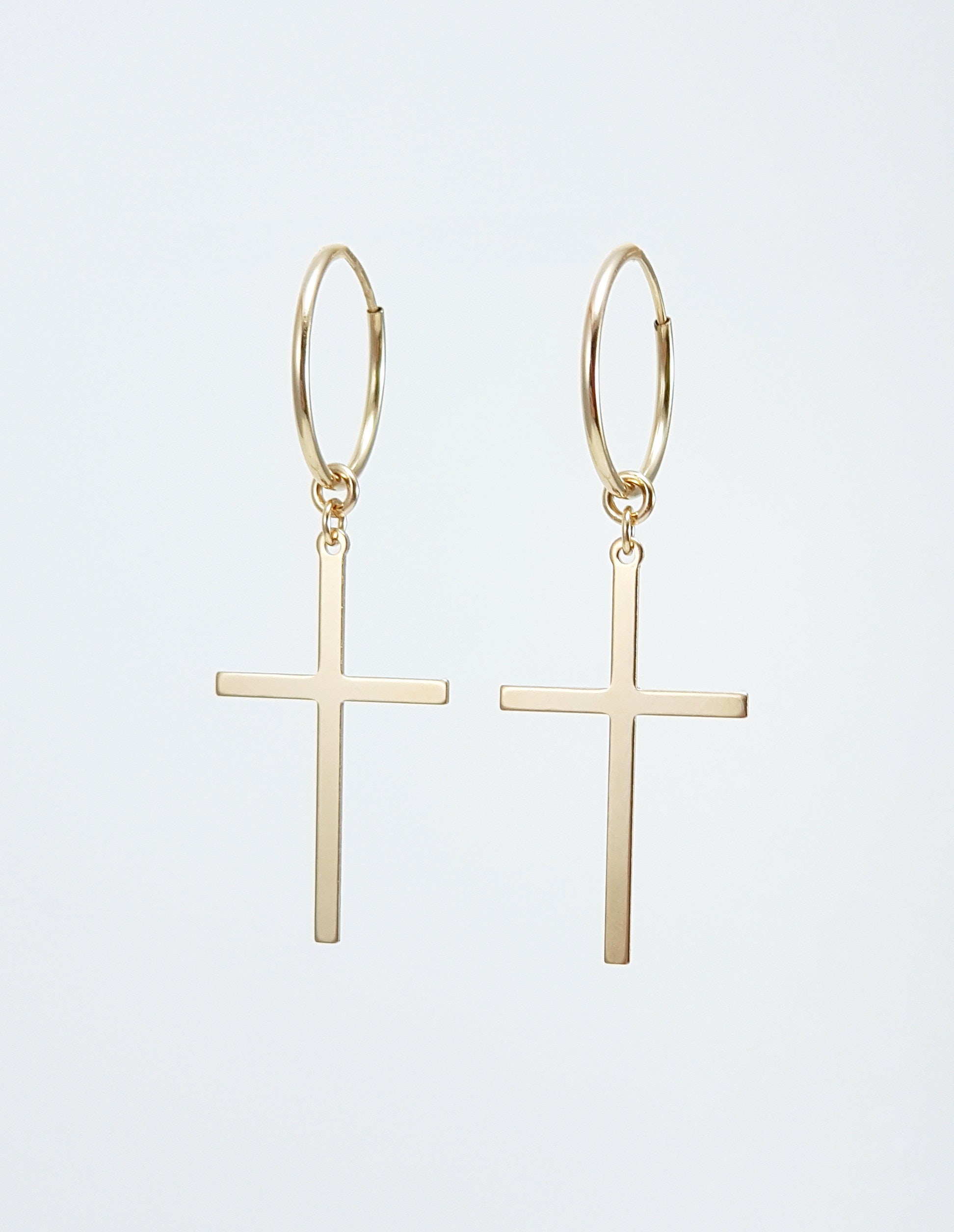 Gold Cross Hoop Earrings / Gold Filled Hoop Earrings / Etsy