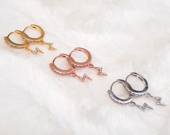 Huggie hoop earrings with lightning charm