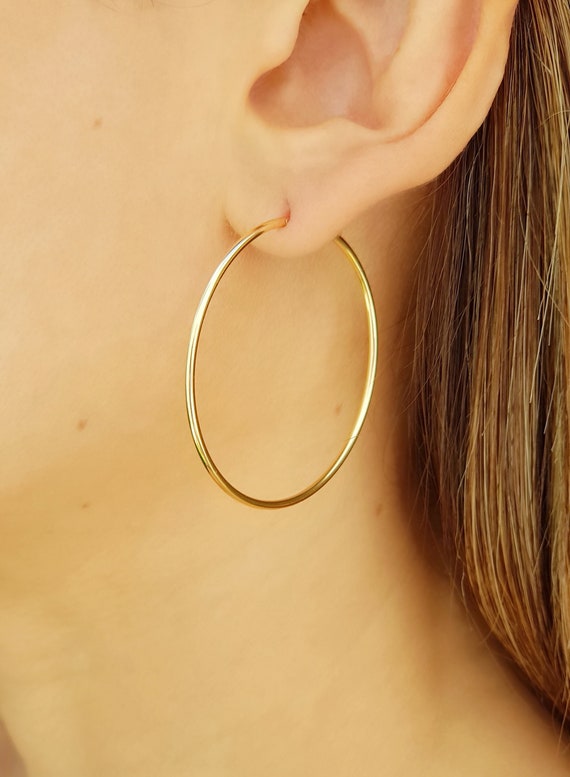 Real 14k Gold Hoop Earrings Endless hoops 12mm,30mm,40mm Solid 14kt yellow gold