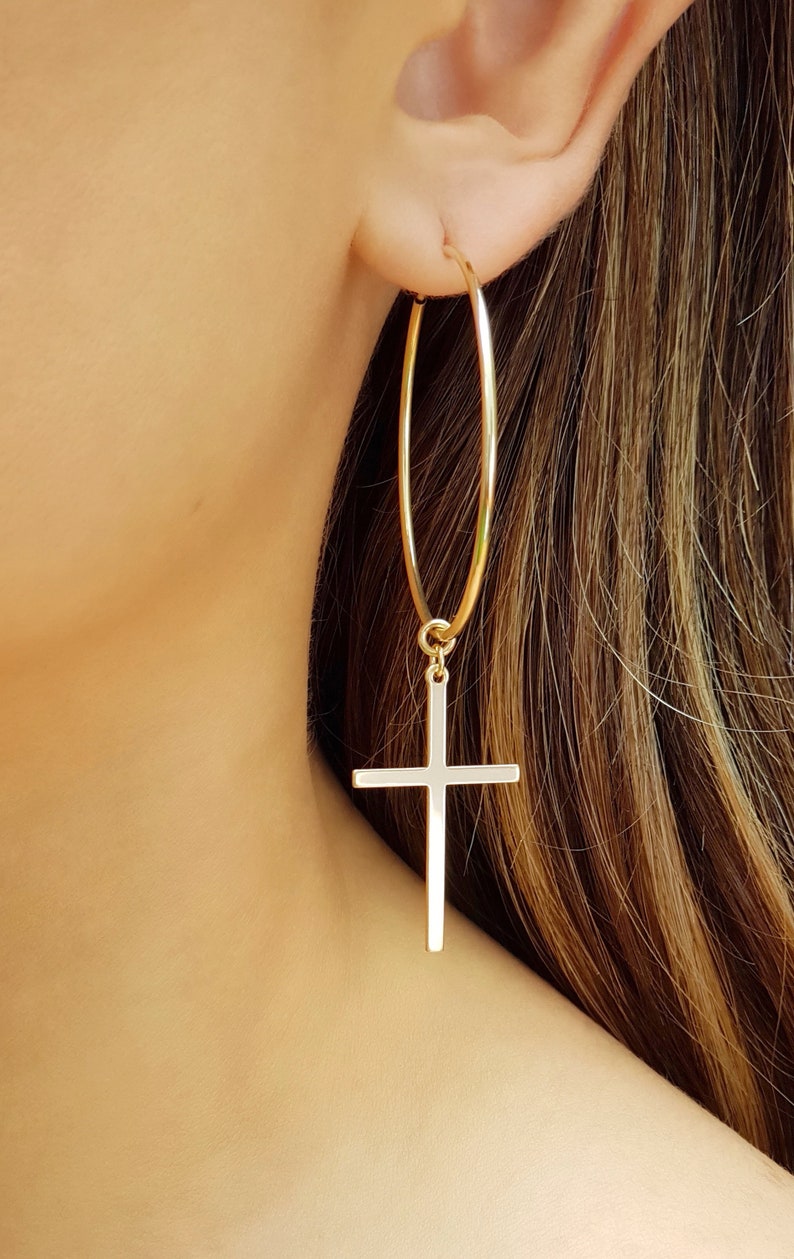 Gold Cross Hoop Earrings / Gold Filled Hoop Earrings / - Etsy