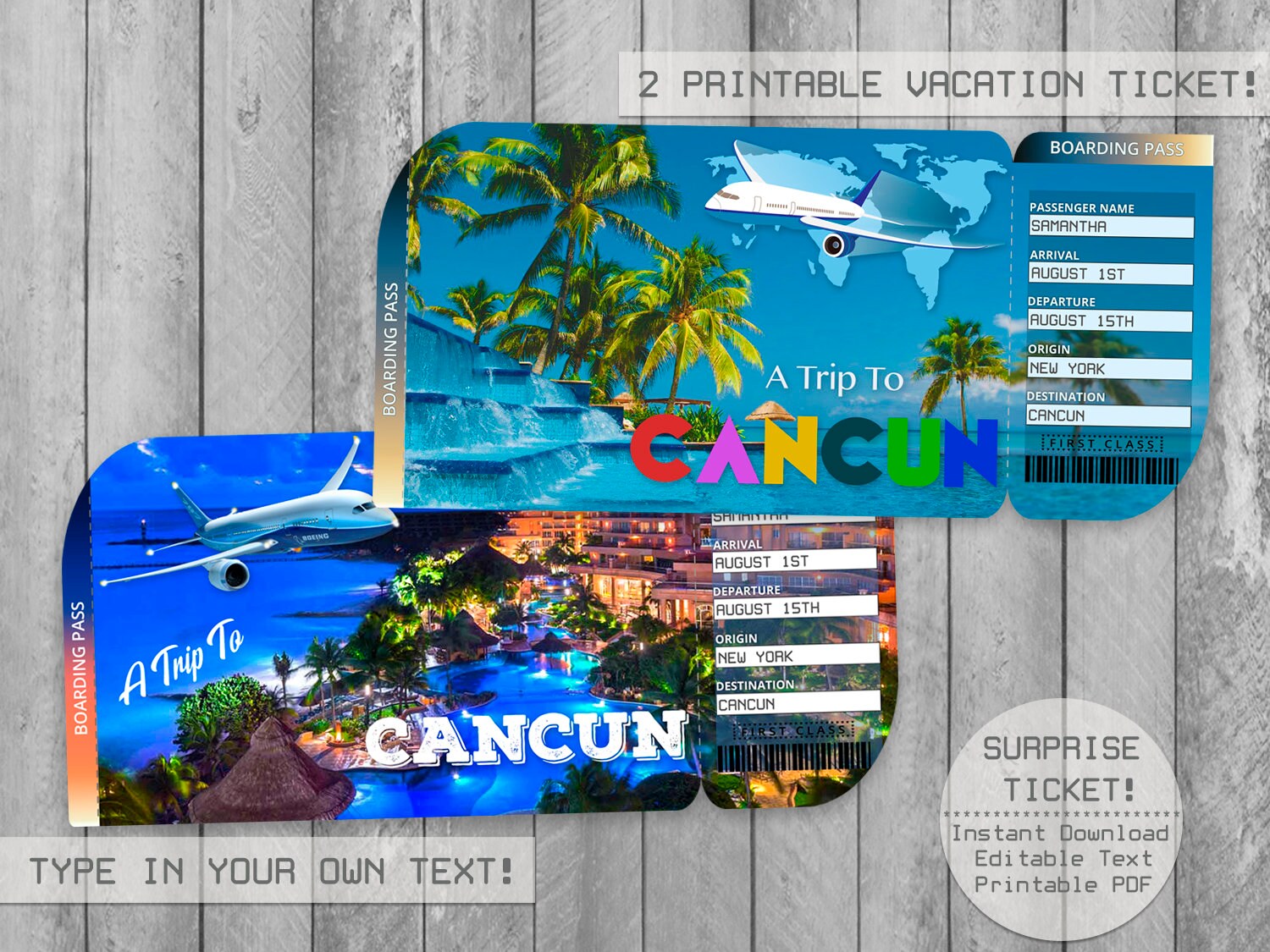 Cancun Trip Ticket Printable Boarding Pass Surprise Vacation Etsy