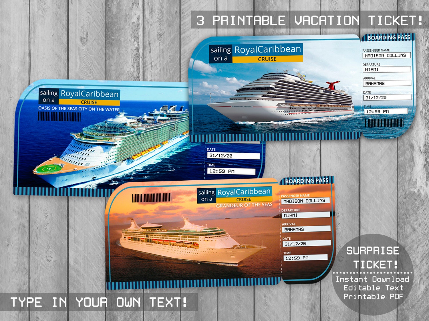 Royal Caribbean Cruise Printable Ticket Boarding Pass Etsy
