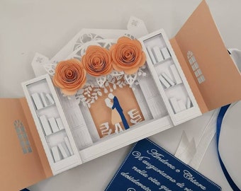 Biglietto auguri nozze 3D "Matrimonio in biblioteca" personalizzato, wedding in the library cards , gift, wedding invitation