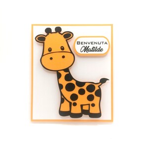 Biglietto nascita giraffa, cartolina 3D, biglietto auguri personalizzato bambina o bambino, biglietto di auguri compleanno, born shaker card