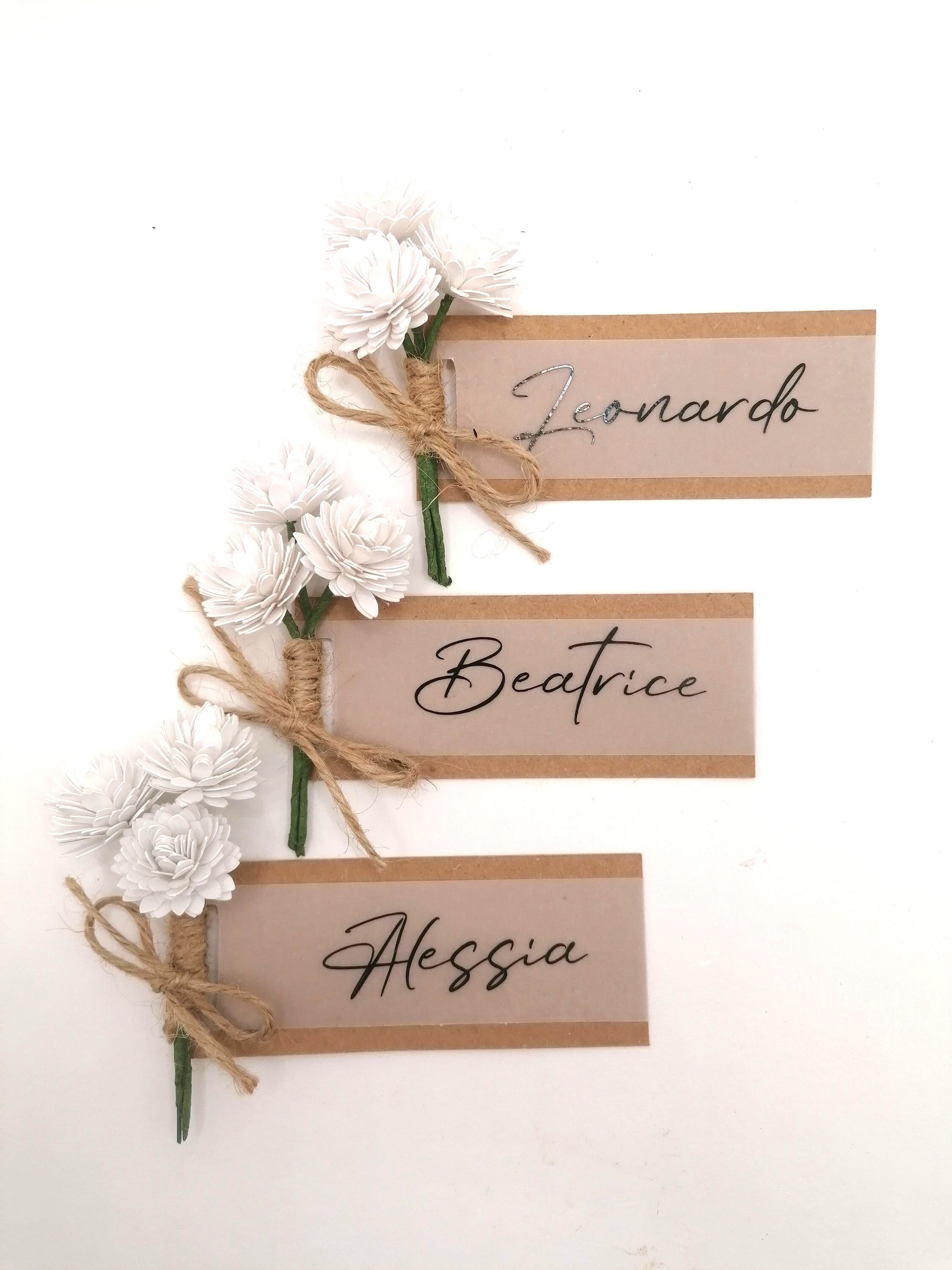 10 Segnaposto In Legno Rustico Con 20 Cartellini In Carta Kraft – Per Matrimoni, Feste, Menu, Foto E Note - 2