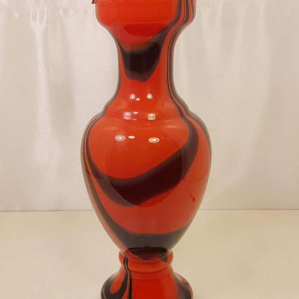 Vase in coral red and shaded black opaline glass