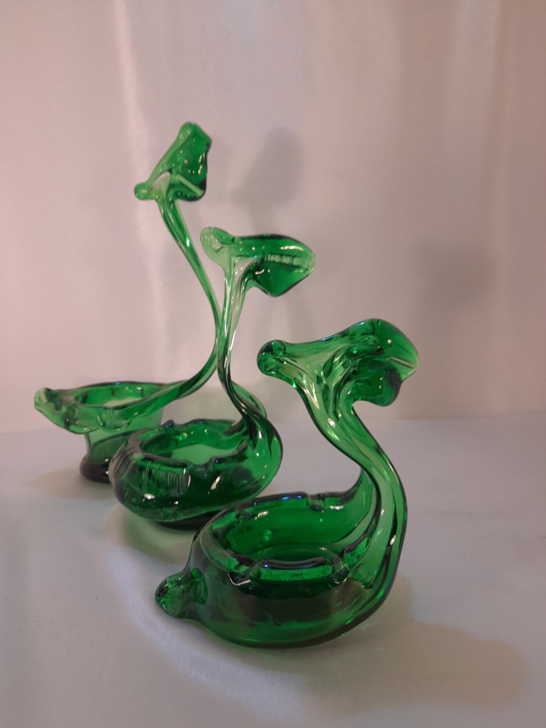 3 Bottle Green Glass Ashtrays Etsy
