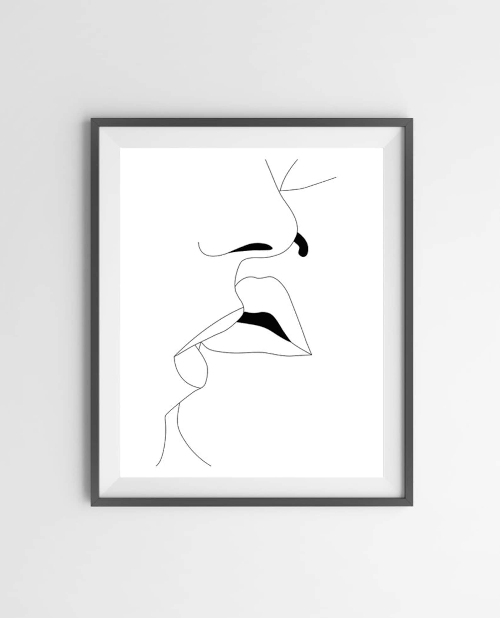Couple Kiss Wall Art Black and White Intimacy Artwork Poster Etsy