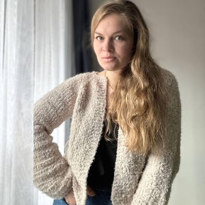 Handmade Women&#39;s Cardigan, Beige Knit Cardigan, Soft, Fluffy & Cozy Cardigan, Knit Chunky Cardigan For Woman, Hand Knitted Jacket