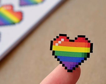 Rainbow Pixel Hearts Set - Pride LGBTQ+ Gay Lesbian Sticker Set