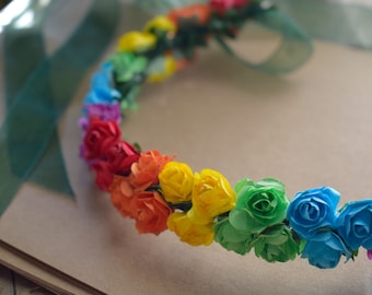 Rainbow Flower Crown, LGBTQ Pride Month, Parade Accessory, Wedding Decoration