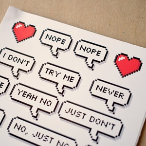 Nope Pack Sticker Set Pixel Speech Bubbles - Journal Stickers