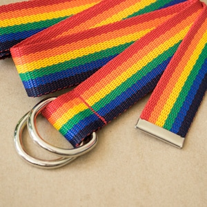Pasek Rainbow Pride - LGBT Apparel Accessory - Długi pasek z płótna z kółkiem w kształcie litery D - Miesiąc dumy, parada