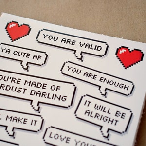 You Are Valid set di adesivi con fumetti pixel, adesivi positivi per la cura di sé, amore per se stessi