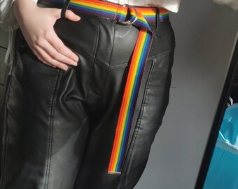 Rainbow Pride Belt - LGBT Apparel Accessory - Long D-ring Canvas Belt - Pride Month, Parade