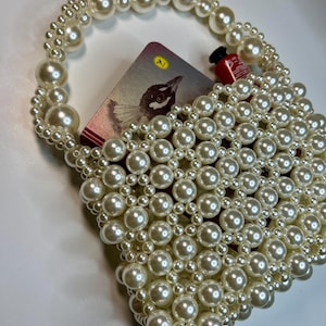 Pearl bead bag  Hand women bag faux pearl  Handmade pearl bag  beaded handbag  Women bags Gift for her  Pearl embroidered handbag makeup bag