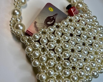 Pearl bead bag  Hand women bag faux pearl  Handmade pearl bag  beaded handbag  Women bags Gift for her  Pearl embroidered handbag makeup bag