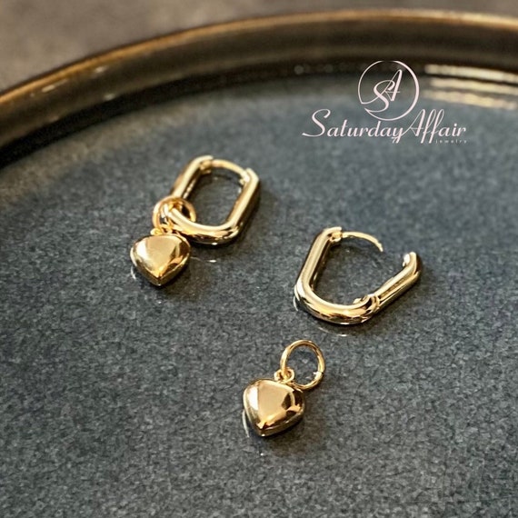 Chunky Golden Hoop Earrings With Heart Charm Lightweight Chunky