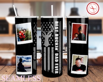 Best Bucking Dad Ever Frame USA Flag Tumbler  PNG Sublimation | 20 oz Skinny Tumbler | tapered and straight files