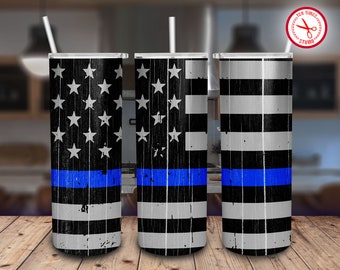 Thin Blue USA Flag Sublimation | 20 oz Skinny Tumbler | tapered and straight files | Digital Downloads for Sublimation