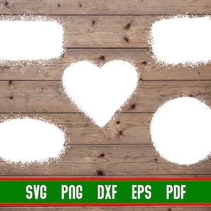 May include: Five white, spray-painted shapes on a wood background. The shapes are a heart, a circle, and three rectangles.