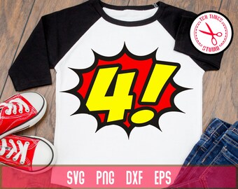 4. Geburtstag 4 Jahre alt Super Hero Superhelden jungen Sohn Shirt Design SVG digitale Cricut geschnitten Datei Silhouette