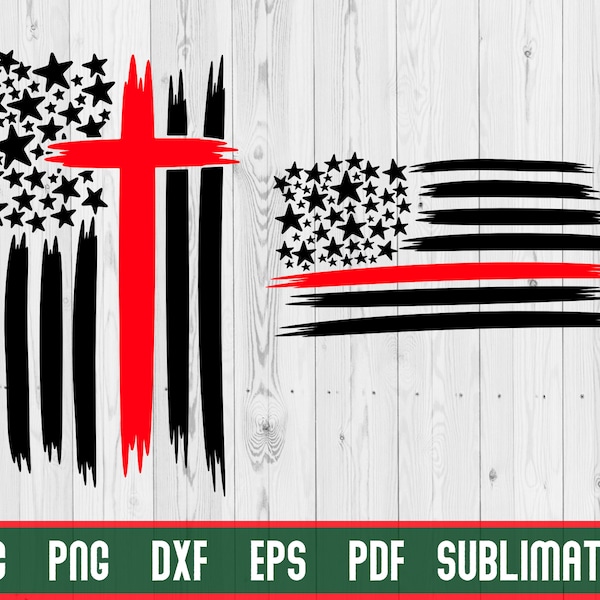 Thin Red Line SVG  Cross Christian Fire Fighter Silhouette Cricut Cutting File