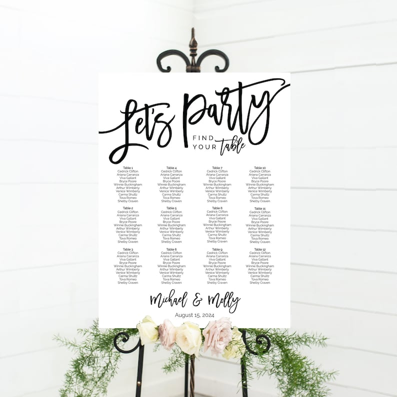 Let's Party Seating Chart, Wedding Seating Chart Template, Seating Plan, Seating Chart Poster, Wedding Seating Sign, Seating Chart Board image 6