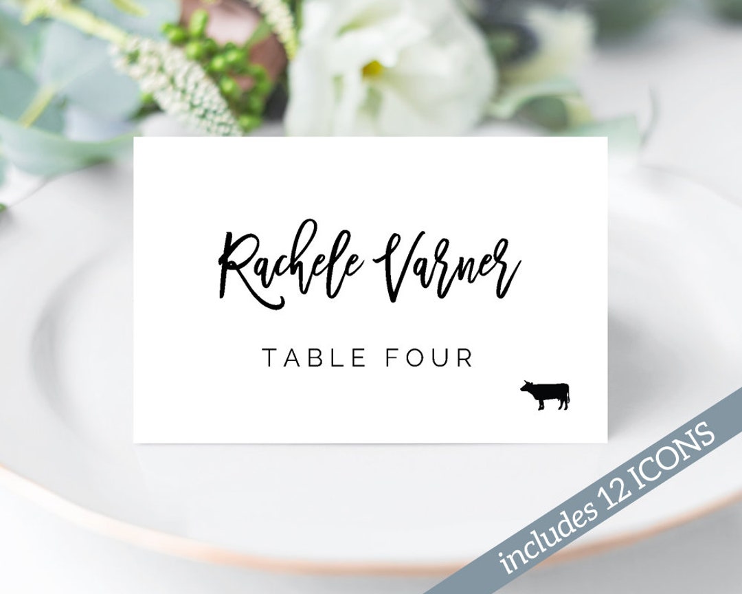 Place Card Template, Place Cards With Meal Choice, Place Cards Wedding