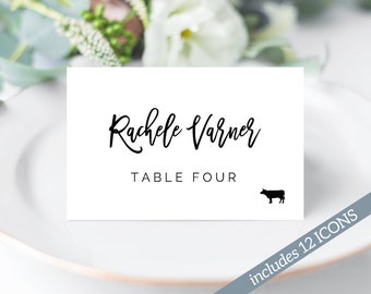 Place Card Template, Place Cards with Meal Choice, Place Cards Wedding, Place Cards Printable, Place Cards With Meal Icon, Seating Cards