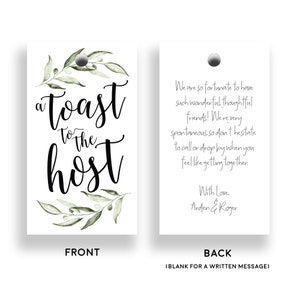 Toast to the Host Gift Tag Bridal Baby Shower Wedding Bachelorette Favor Party Gift Tags Wine Bottle Thank You Tags (10 Pack)