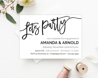 Engagement Party Invitations, Let's Party Invitations, Engaged Invitations Template Download, Party Invitations, Party Invites, Lets Party