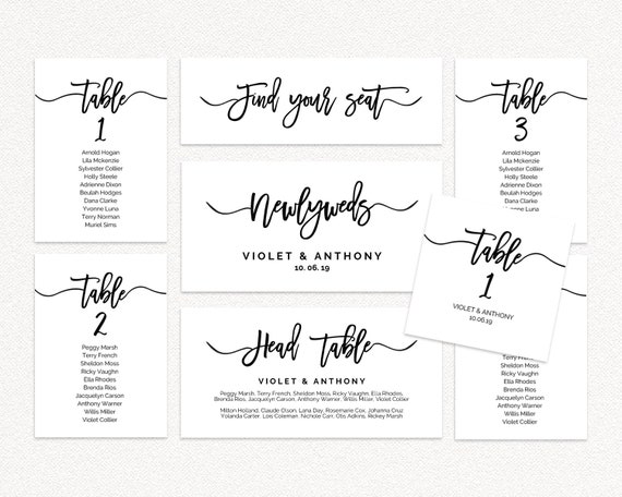 Seating Cards Template Seating Chart Template Wedding Etsy