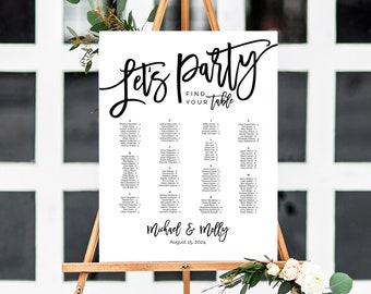 Alphabetical Seating Chart Wedding, Seating Plan Template, Seating Chart Poster, Let's Party Sign, Seating Chart Board, Table Plan