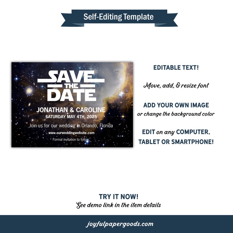 Star Wars Save the Date Card, Star Wars Invitation Download, Wedding Postcard, Star Wars Birthday Invitations, Printable Save the Date image 4