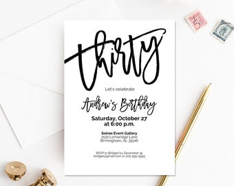 30th Birthday Invitation, Birthday Invite, 30th Birthday Invitation for Him,  Invitation Template, Rustic Birthday, Birthday Invite for Her