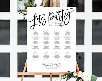 Modern Wedding Seating Chart Template, Let's Party Sign (Instant Download)