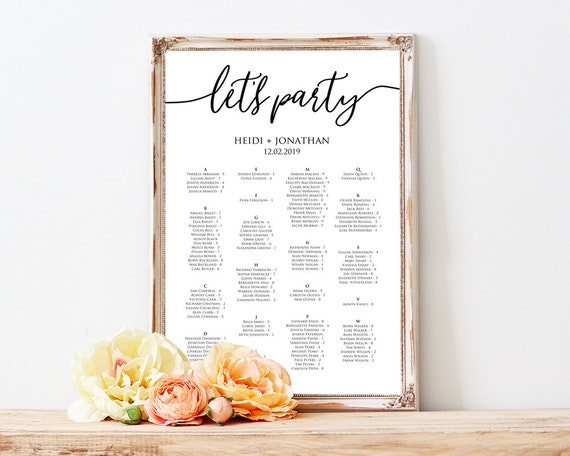 Etsy Wedding Seating Chart Alphabetical