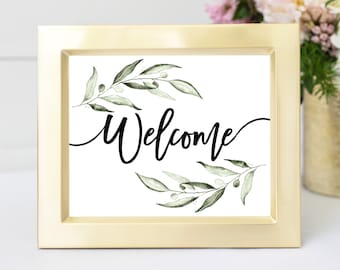 Printed Wedding Welcome Sign, 8x10, Wedding Signage, Baby Shower, Bridal Shower, Graduation, Front Door, Olive Branch Decor, Home Decor