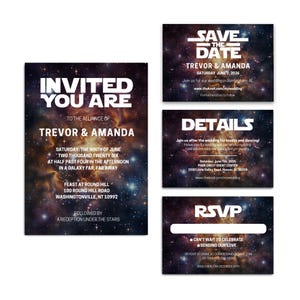 Star Wars Wedding Party Invitation Suite Printable Instant Download, Star Wars Invites, Star Wars Birthday Invitations, CANVA Template