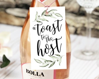 Toast to the Host Gift Tag Bridal Baby Shower Wedding Bachelorette Favor Party Gift Tags Wine Bottle Thank You Tags (10 Pack)