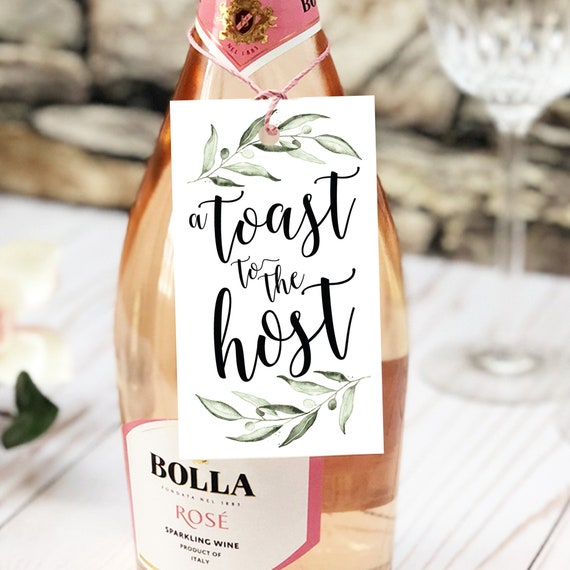 Toast to the Host Gift Tag Bridal Baby Shower Wedding Bachelorette Favor Party Gift Tags Wine Bottle Thank You Tags (10 Pack)