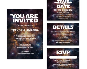 Star Wars Wedding Invitation Suite, Galaxy Design (CANVA Template, Digital Download)