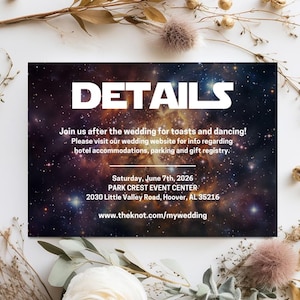 Star Wars Details Karte, Star Wars Einladung Download, Hochzeitspostkarte, Star Wars Geburtstagseinladungen, Printable Invite, CANVA Template