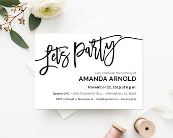 Birthday Party Invitations, Let's Party Invitations, Birthday Invitations Template Download, Party Invitations, Party Invites, Lets Party