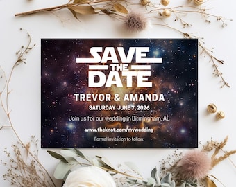 Biglietto Save the Date di Star Wars, modello CANVA (download digitale)