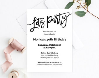 Let's Party Invitations, Birthday Party Invitations, Birthday Invitations Template Download, Party Invitations, Party Invites, Lets Party