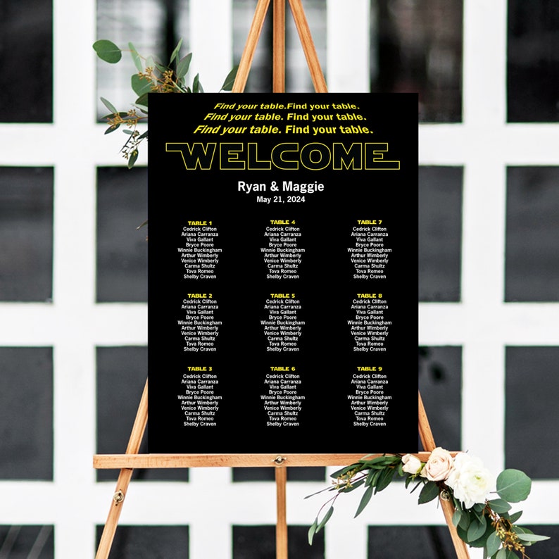 Star Wars Wedding, Seating Chart Template, Wedding Seating Chart, Star Wars Chart, Star Wars Poster, Wedding Seating Sign, Seating Chart image 1