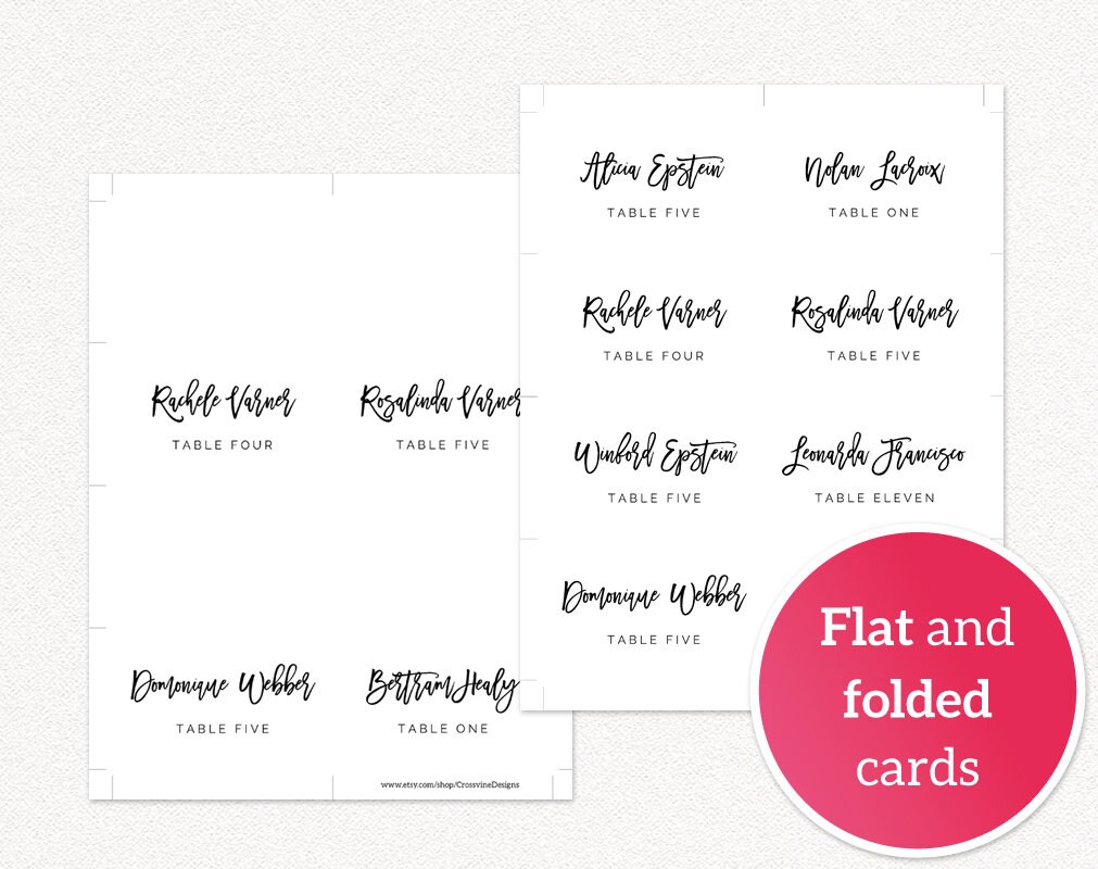 Place Cards Template, Wedding Place Cards, Wedding Place Card Template