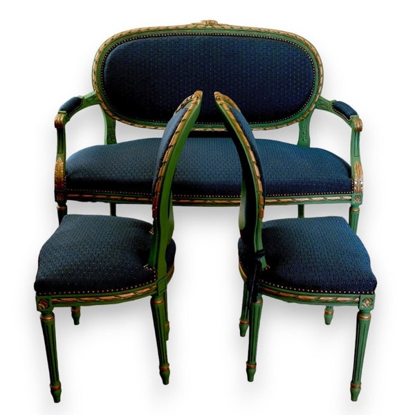 Ensemble de salon canapé et deux chaises style louis XVI